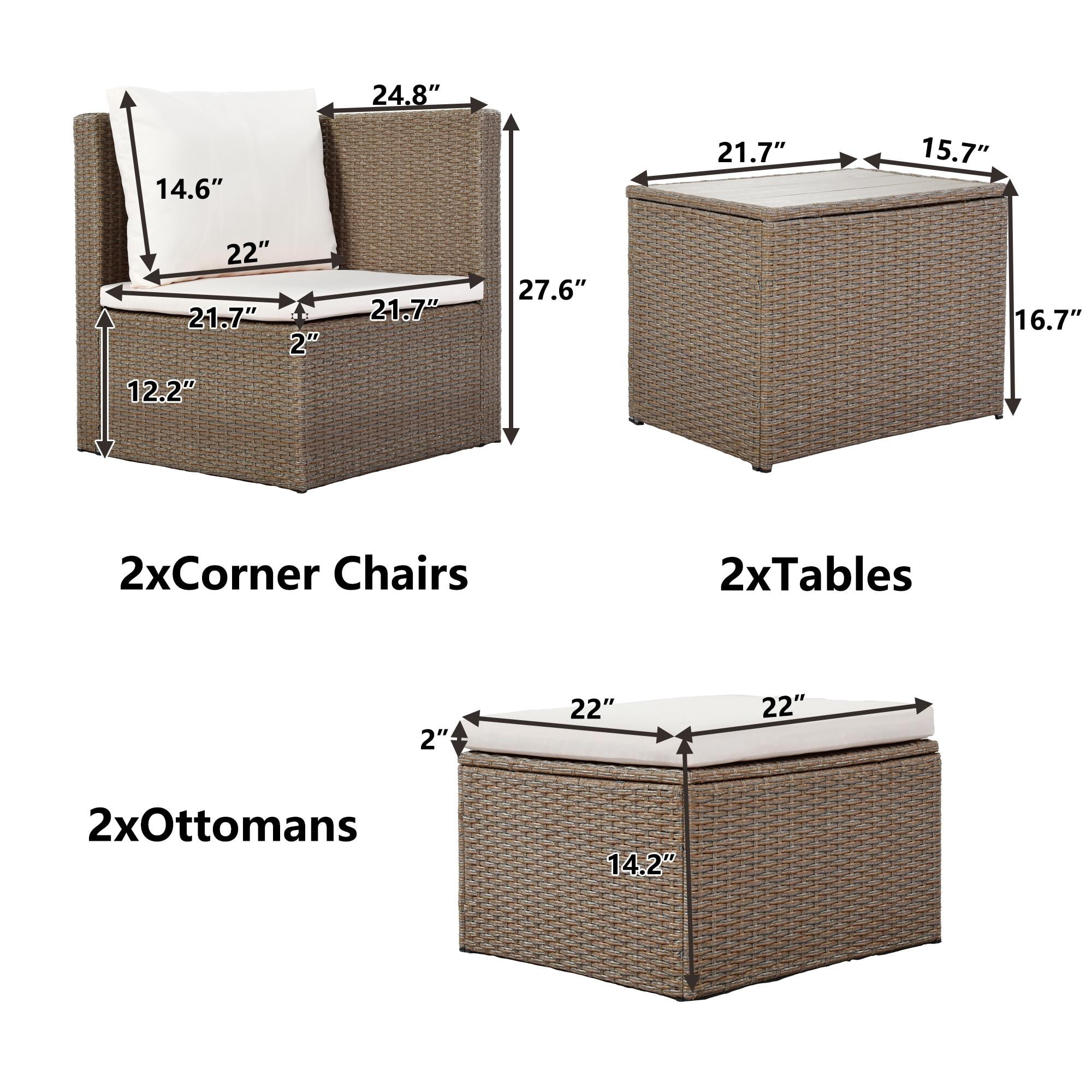 Patio Wicker Sofa Set, 3 Pieces Outdoor Patio Furniture Sectional Sofa, Outside Deck Balcony Furniture with Loveseat Sofa and Glass Table, Perfect for Garden Lawn Porch Backyard, JA1812