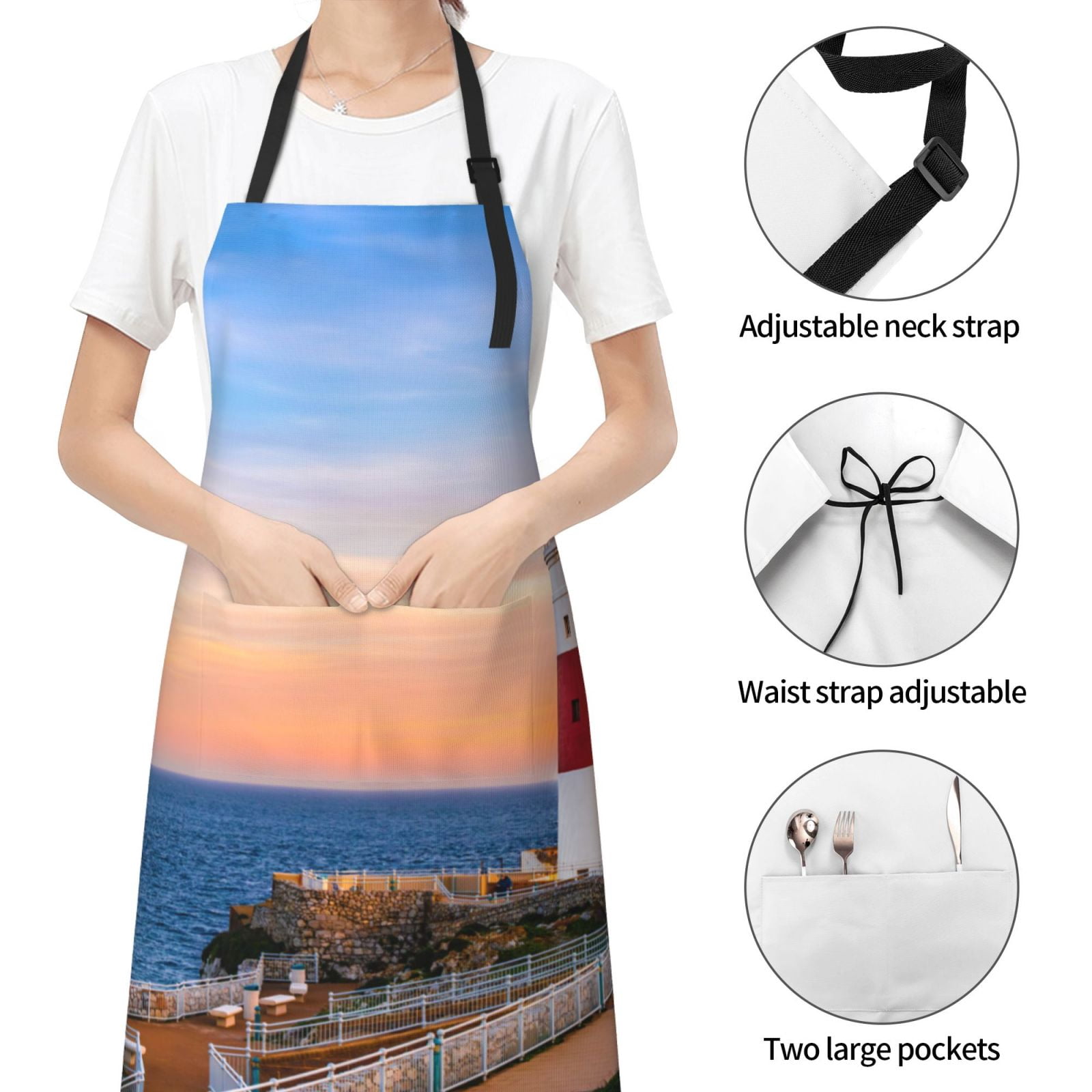 Kdxio Lighthous1 Apron with Pockets Adjustable Kitchen Aprons for Men Women Waterproof Aprons for Cooking,Drawing,Crafting, Baking Household Cleaning
