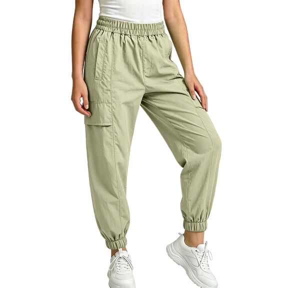Hurxie Girls Cargo Pants Elastic Waist Wide Leg Jogger Pants Pockets Parachute Pants Y2K Trousers Mint Green,14-15Years
