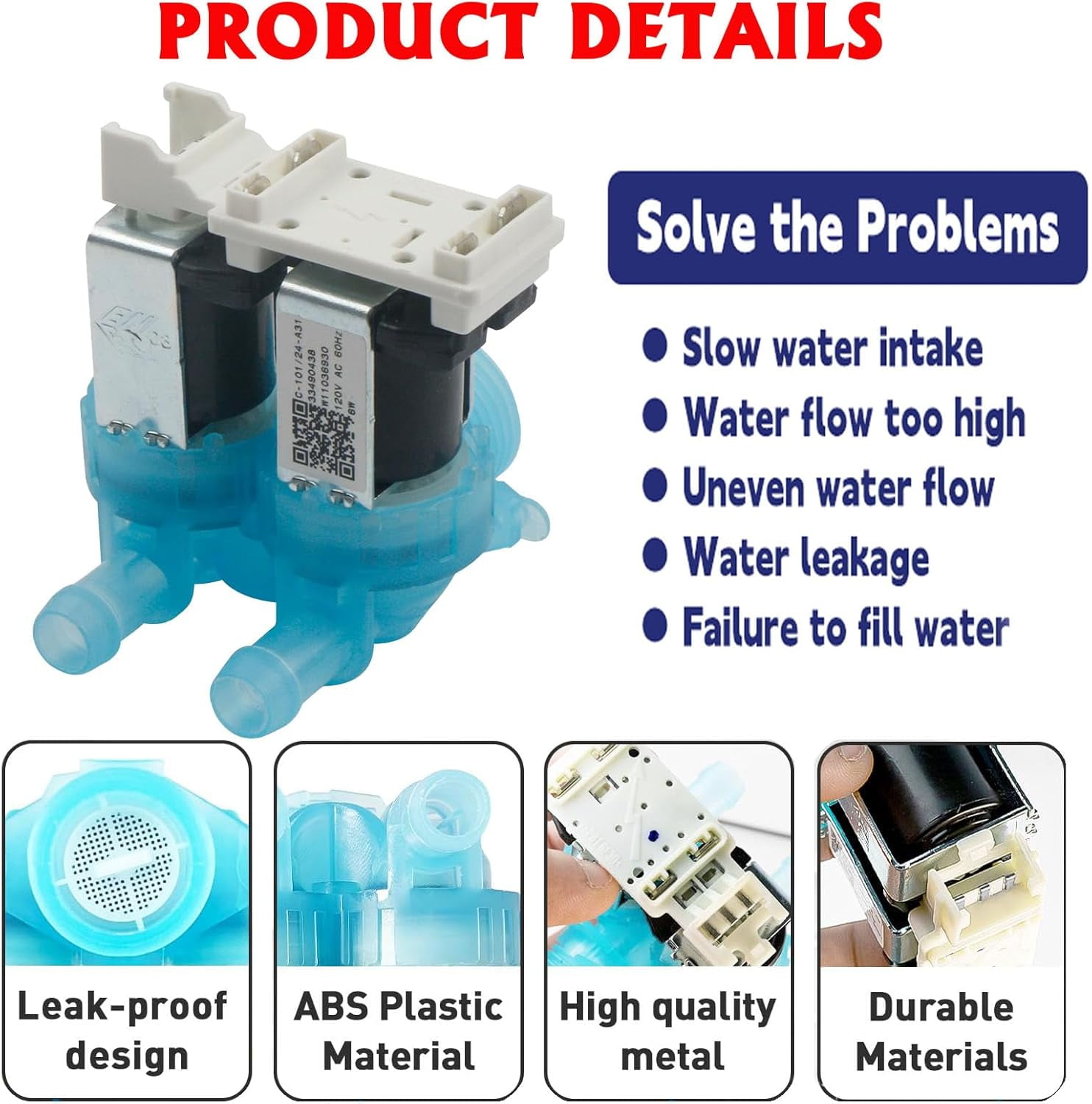 Washer Water Inlet Valve W11316255 & W11316256, Replacement For W11036928 33490439 AP6835736 4922254 PS12711563 EAP12711563, W11104751 Compatible With Whirlpool, Maytag, Amana