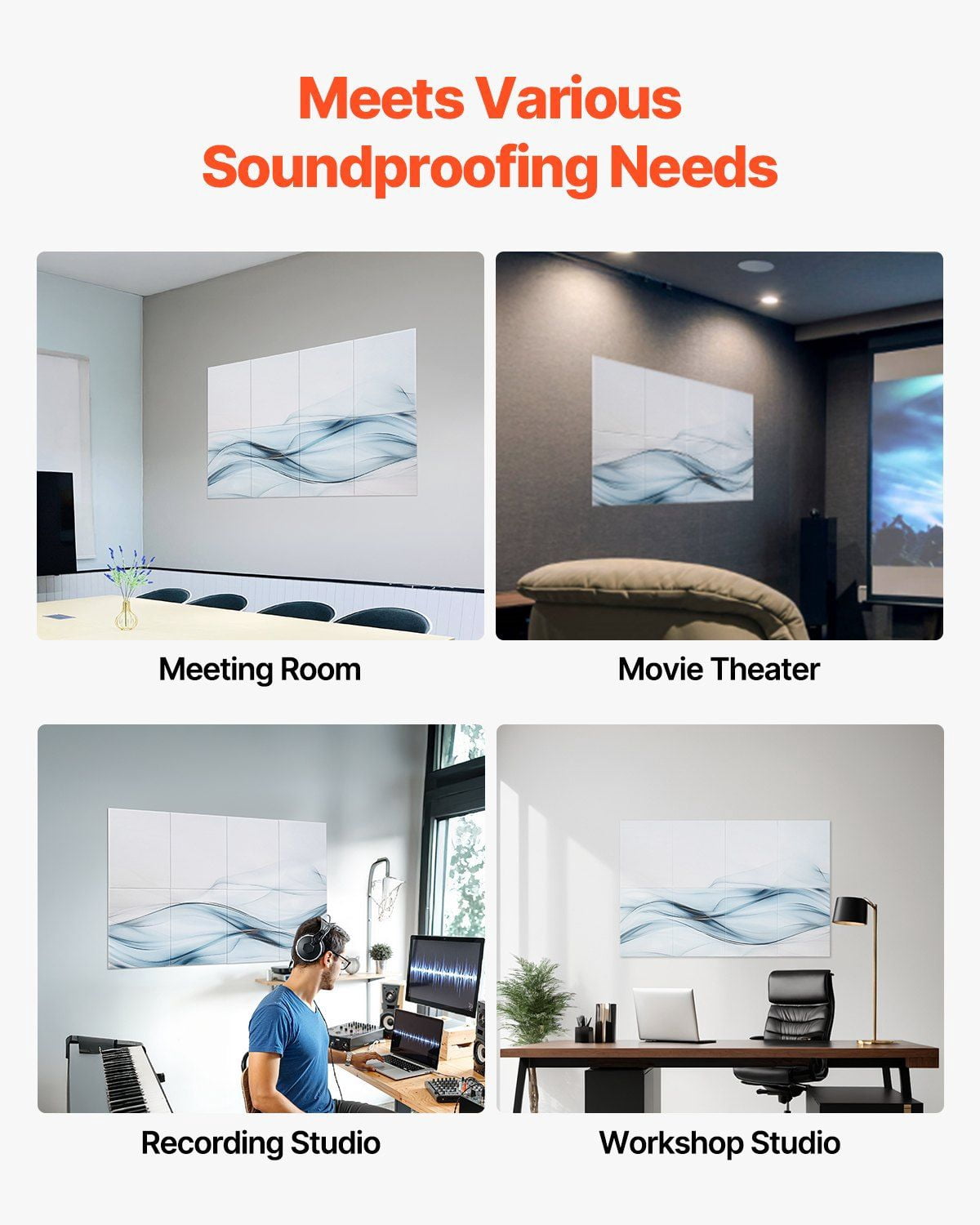 8 Pack Self Adhesive Acoustic Panels 47.24x23.62x0.4 Inch Soundproof Wall Tiles Decorative Sound Dampening Boards for Home Office Studio Gaming Room Theater