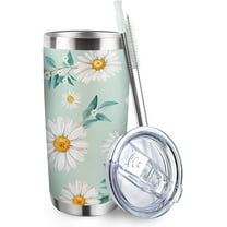 Daisy Flowers Tumbler with Lid and Straw, Floral Stainless Steel Travel Coffee Cup, Birthday Mug Gifts for Women Daisy Lovers, 20oz Double Wall Vacuum Insulated Tumbler