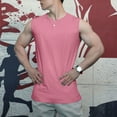 thumbnail image 2 of RYRJJ Men's Athletic Tank Tops Sleeveless Henley Buttons Muscle T-Shirt Breathable Solid Workout Gym Tees(Pink,XL), 2 of 5
