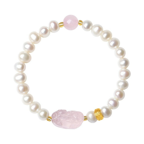 Pulsera de perlas naturales de agua dulce para mujer con cristal rosa