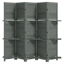 KWUXIN 5 Panel 67 Inch Tall Wood Privacy Screen Room Divider with 3 Shelves and Folding Storage for Bedroom, Gray Finish