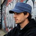 thumbnail image 6 of Summercome Military Cadet Army Cap for Men Women, Washed Cotton Vintage Adjustable Flat Top Baseball Cap, Blue, 6 of 7