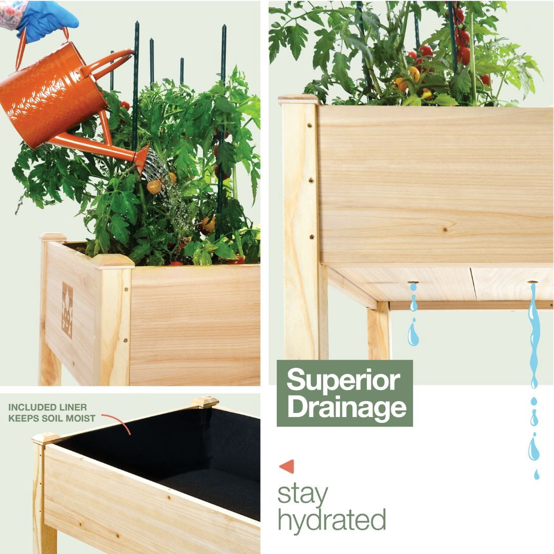 Raised Garden Bed - Elevated Wood Planter Box with Bed Liner for Backyard, Patio, Deck, Balcony - Natural Cedar Raised Planter Box with Legs Maple99