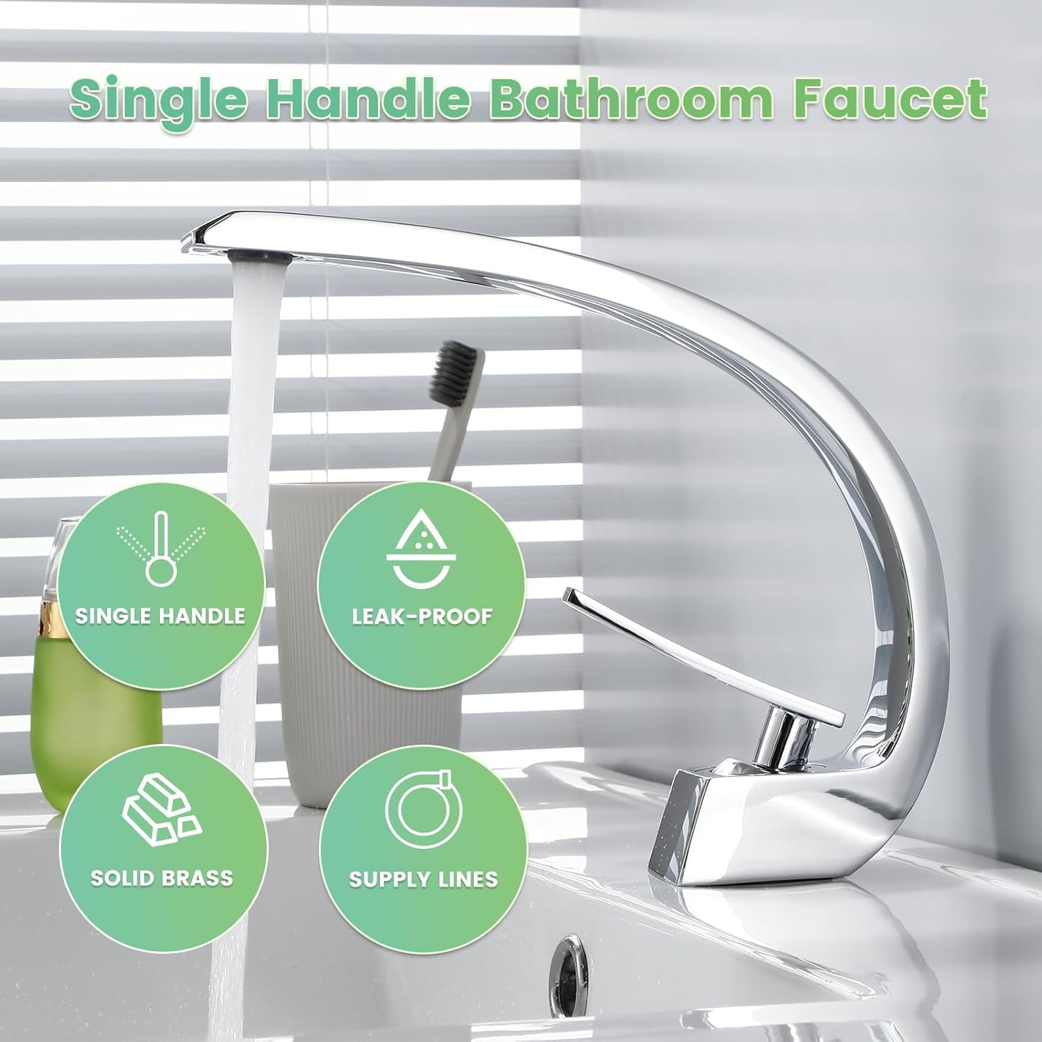 Brushed Gold Single Hole Bathroom Faucet with Deck Plate，for 1 or 3 Hole Sink Installation, Solid Brass Single Handle Vanity Faucet for RV, Farmhouse, Commercial