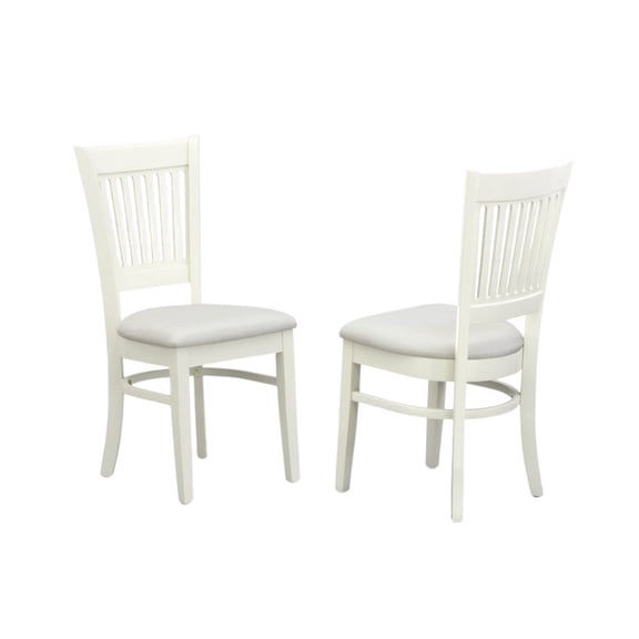 FurniFact Linen White Dining Chair, Fabric Seat, Slatted Back, Set of 2, Rubberwood