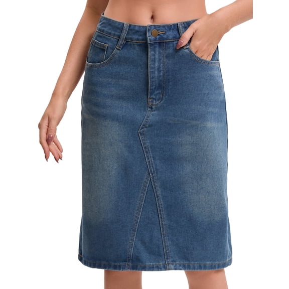 DARING DIVA Women's Durable Denim Skirt A-Line Midi Jean Skirts Small Vintage Blue