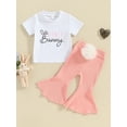thumbnail image 3 of Elippeo Toddler Baby Girl 2Pcs Easter Outfits 6 12 18 24 Months 2 3 4 Years Short Sleeve Tops and Flare Pants with Tail Set Clothes, 3 of 10