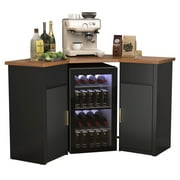 Corner Bar Cabinet with Fridge Space, Corner Coffee Bar Station for Home