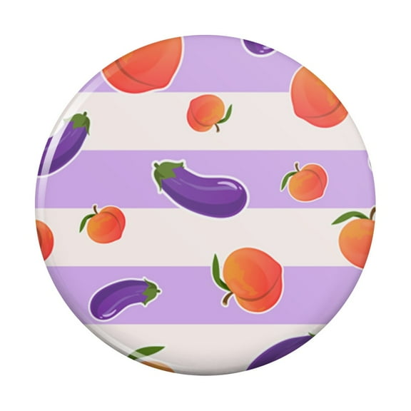 Cute Peaches and Eggplants on Stripes Pattern Kitchen Refrigerator Locker Button Magnet
