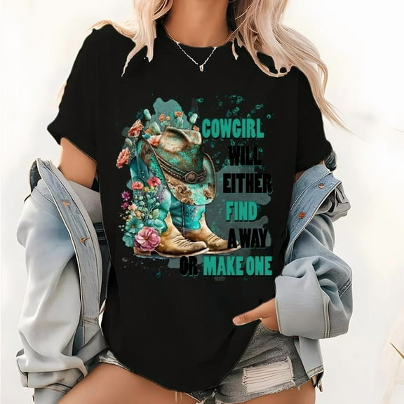 Soft Black Western Floral Shirt – Women’s 'Boots Wildflowers' Cowgirl Graphic Tee