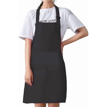 Water Oil Resistant 2-Pocket Black Adjustable Bib Apron (one order per customer)