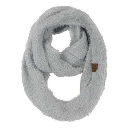 C.C Soft Furry Two Tone Knit Cowl Snood Loop Pullover Infinity Scarf, Natural Gray