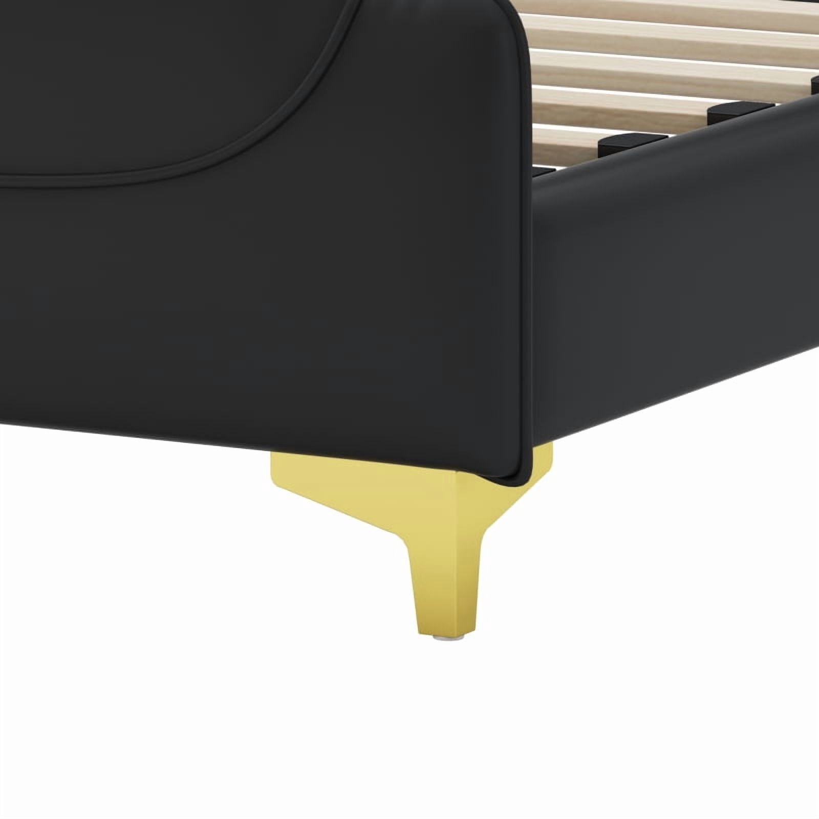 [Luckynote]Queen Size Leather Bed frame with Wingback Headboard & Footboard, PU Upholstered Platform bed, Solid Wooden Slats Support, Easy Assembly