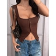 thumbnail image 6 of Button Up Tank Tops for Women Ribbed Sleeveless Button Down Shirts Vest Y2k Crop Top Basic Fitted Vest Brown XL, 6 of 7