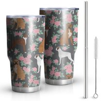 30oz Cute Boxer Dog and Flowers Florals Tumblers Stainless Steel Tumbler with Lid and Straw,Vacuum Insulated Double Wall Travel Tumbler Cups Mug with Cleaning Brush for Coffee,Tea