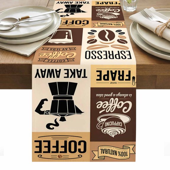 Vintage Coffee Table Runner - 108 Inch Long, Kitchen Dining Table Runner Dresser Scarves, Farmhouse Retro Art Coffee Beans Farmhouse Decor for Coffee Tables Wedding Party Banquet