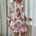 thumbnail image 5 of Bathrobe for Women Satin Printed Long Sleeve Lace With Belt Womens Pjs Sets,A,S, 5 of 9