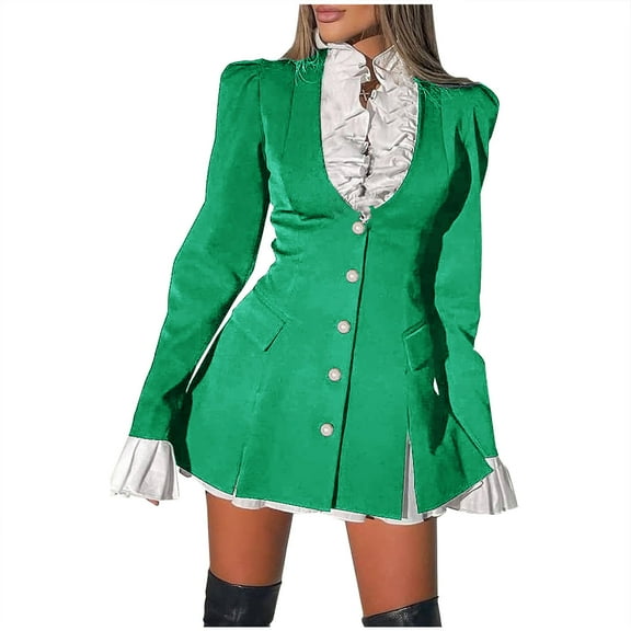 BangWanChi Women'S Casual Dresses Maxi Dresses for Women Long Dresses for Women Women's Long Sleeved Solid Color Medieval Stage Acting Jazz Uniform Lace V-neck Suit Dress