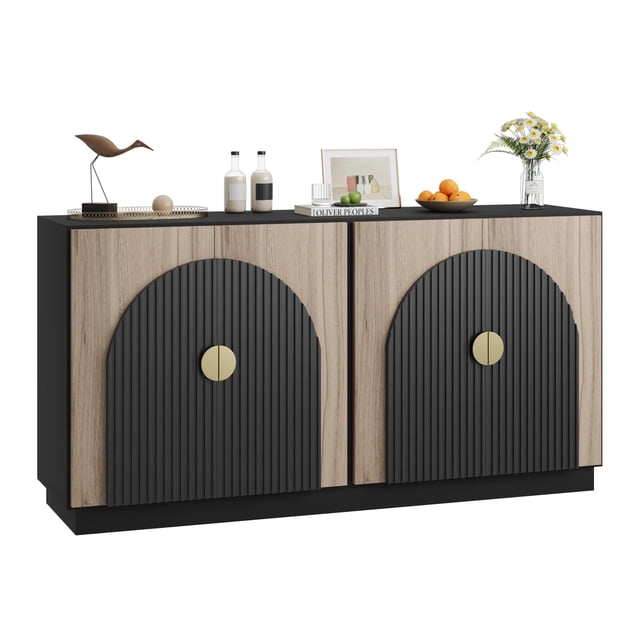Qinaqin Mid-Century Moderno Buffet Gabinete con Arched Fluted cm de Profundidadoors Ajustable Shelves Sideboard Credenza