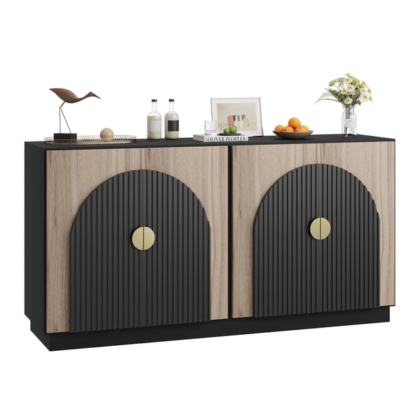 Mid-Century Moderno Buffet Gabinete con Arched Fluted cm de Profundidadoors Ajustable Shelves Sideboard Credenza