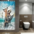 thumbnail image 3 of Cat Dinosaur Shower Curtains for Boys, Funny Animal Riding Dino Fighting on Blue Ocean Shower Curtain Sets with Hooks, Kids Men Cool Bathroom Set Accessories Decor Beach Theme Curtains, 72X72in, 3 of 5