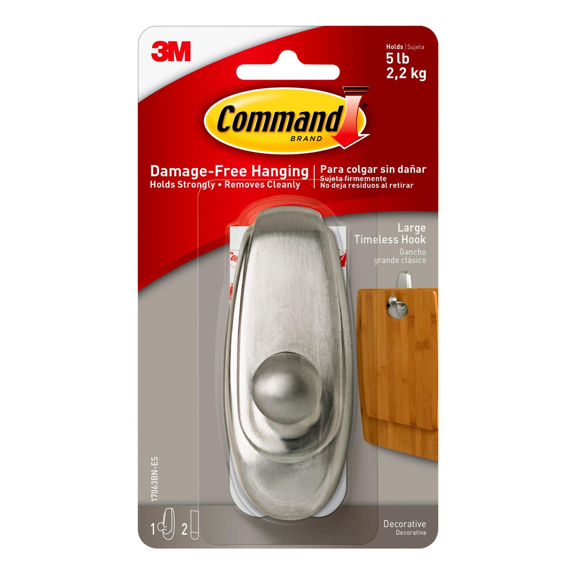 Command Large Brushed Nickel Command Timeless Hook 17063BN