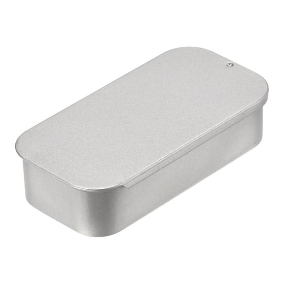 Uxcell Metal Tin Box, 3.54" x 1.77" x 0.79" Empty Tinplate Storage Containers with Sliding Lids, Silver Tone, 2 Pack