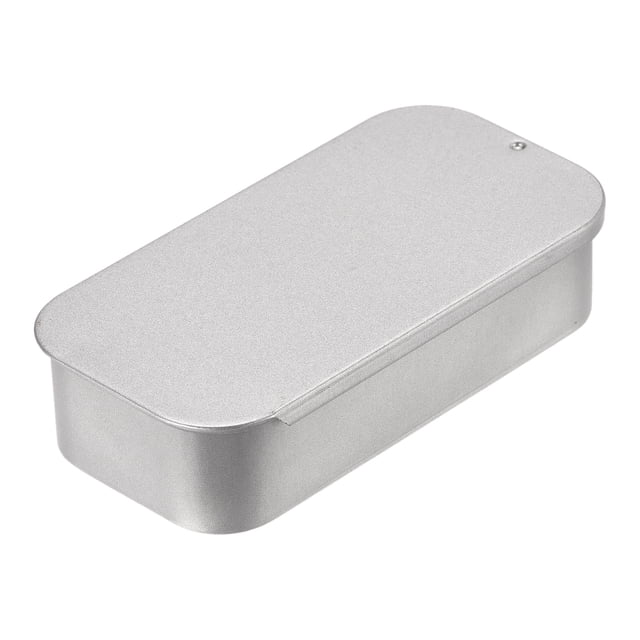Unique Bargains Metal Tin Box, 3.54' x 1.77' x 0.79' Empty Tinplate Storage Containers with Sliding Lids, Silver Tone, 2 Pack