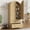 Wood door,Wood color, variant on COZONY 72" Tall Arched Kitchen Pantry Cabinet, Farmhouse Wooden Storage with 2 Drawers & Wood Doors, Freestanding Buffet for Dining & Living Room,Gray
