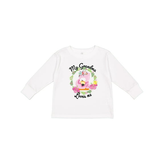 Inktastic Baby Flamingo My Grandma Loves Me with Flower Wreath Boys or Girls Long Sleeve Toddler T-Shirt