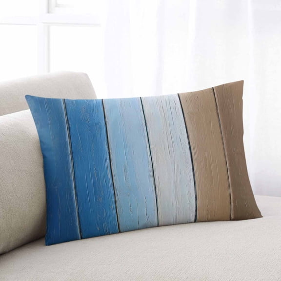 Blue Brown Throw Pillow Covers, Gradient Wood Grain Farmhouse Country Soft Breathable Pillow Cases with Invisible Zipper for Sleeping, Queen Size Pillowcases for Couch Bed Sofa Chair 20x30 Inches