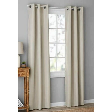 Mainstays Textured Solid Blackout Grommet Curtain Panel Pair  Set of 2  Beige  37 W x 84 L