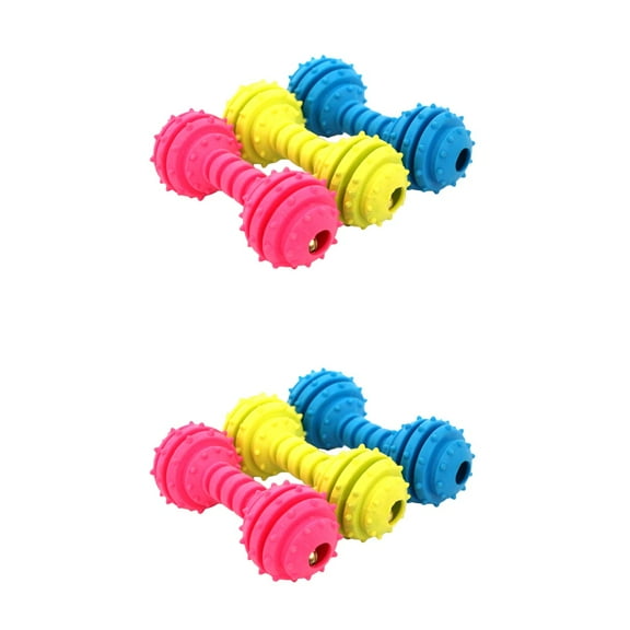 FRCOLOR 6 pcs Pet Dog Puppy Durable Dog Chew Toys Barbell Chew Toy Teething Squeaky Stick for Aggressive Chewers