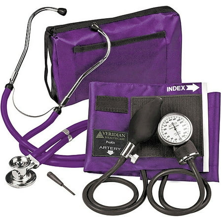 Sterling ProKit Adjustable Aneroid Sphygmomanometer with Sprague Stethoscope, Adult, Purple