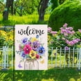 thumbnail image 5 of Welcome Spring Summer Pansy Flower Small Decorative Garden Flag, Floral Mason Jar Eucalyptus Leaves Yard Lawn Outside Decor, Butterfly Burlap Outdoor Home Decoration Double Sided 12 x 18, 5 of 6
