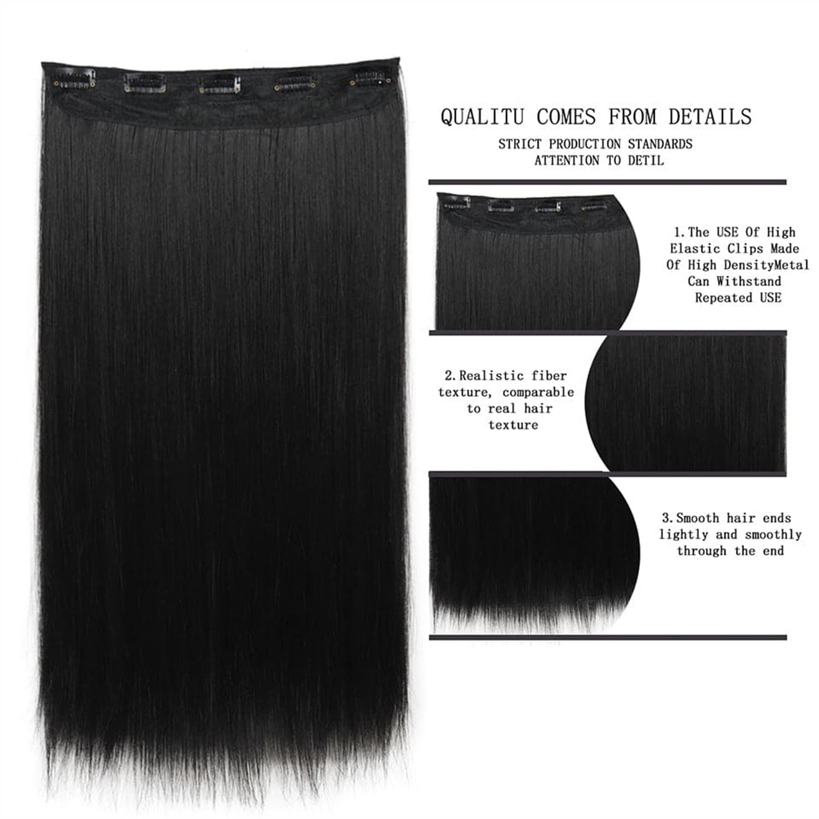 Clip in Hair Extensions Real Human Hair Natural Black Hair Extensions Clip in Human Hair Double Weft, Soft Straight Hair Extensions with 5 Clips Clip In One Piece