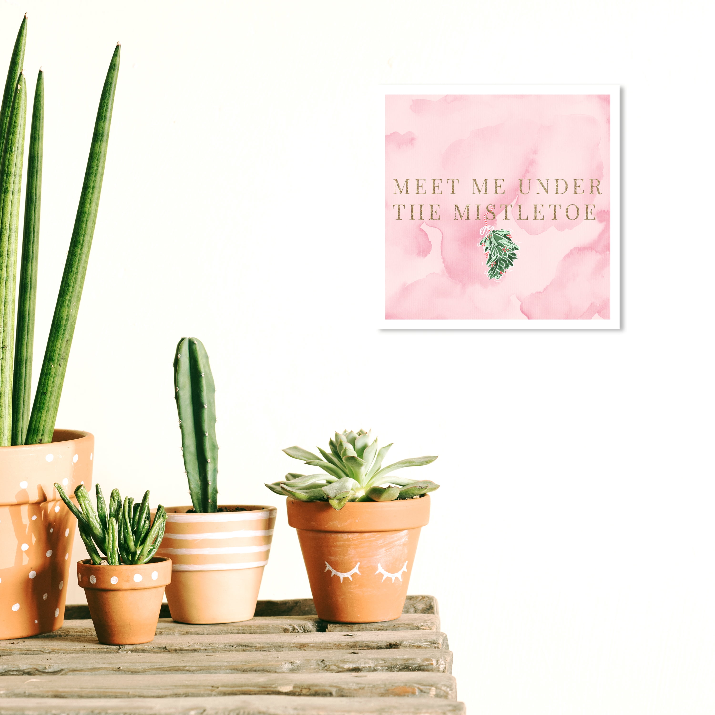 Wynwood Studio Canvas Meet Me Under The Mistletoe Typography and Quotes Love Quotes and Sayings Wall Art Canvas Print Pink Pastel Pink 12x12
