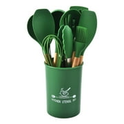 Color Silicone Cooking Utensils with Wooden Handle Silicone Cooking Spatula Spoon Cooking Utensils, Dark Green