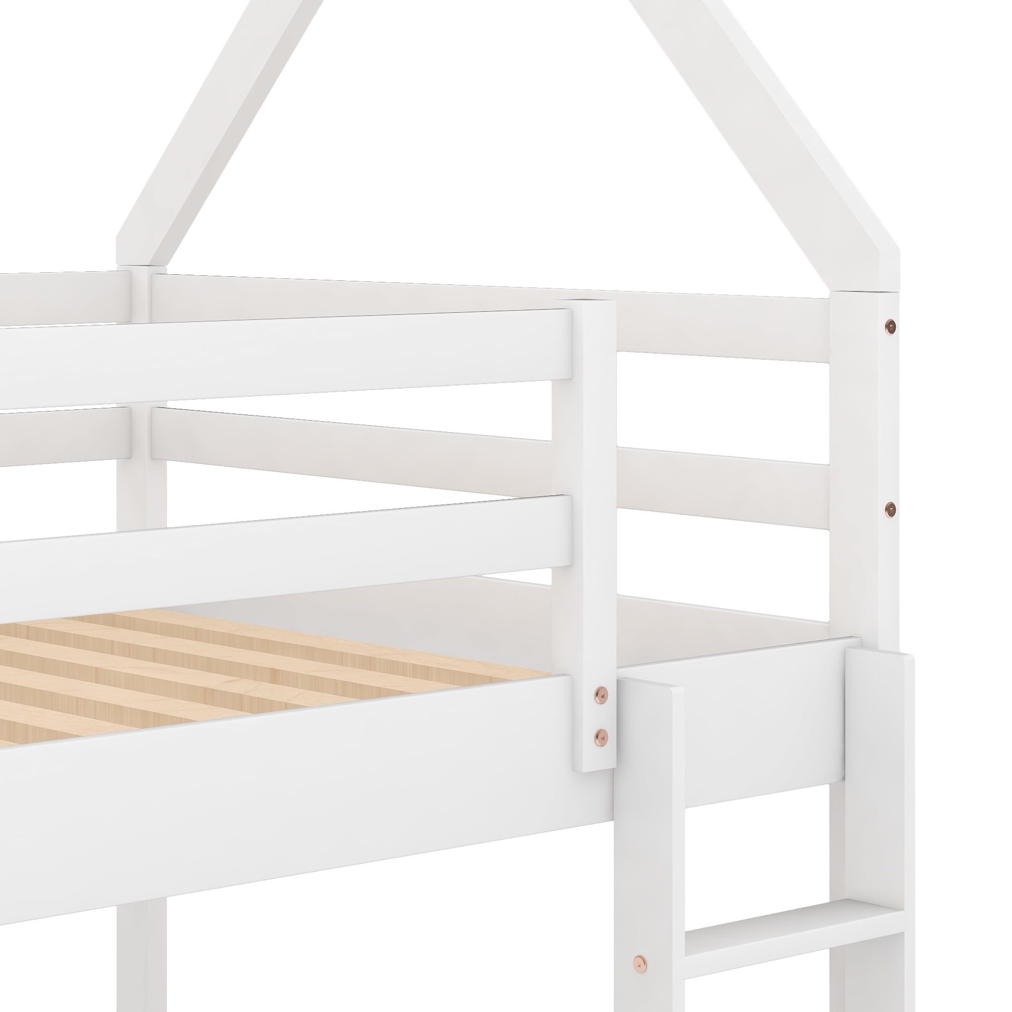 Euroco Twin over Twin House Bed Low Bunk Bed for Kid s Room White
