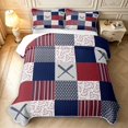 thumbnail image 2 of Manfei Geometric Check Quilt King,Sporty Baseball King Coverlet Set,Red Navy Gray,3pcs,1 Bedspread and 2 Pillowcases, 2 of 7