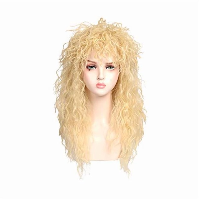 wonima44 ColorGround Long Curly 80s Rocker Mullet Cosplay Wig for Women