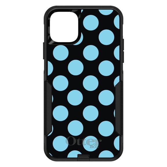 DistinctInk OtterBox Commuter Custom Case for Apple iPhone 15 (6.1" Screen) - Black Blue Polka Dots - Raised Bezel Screen Guard