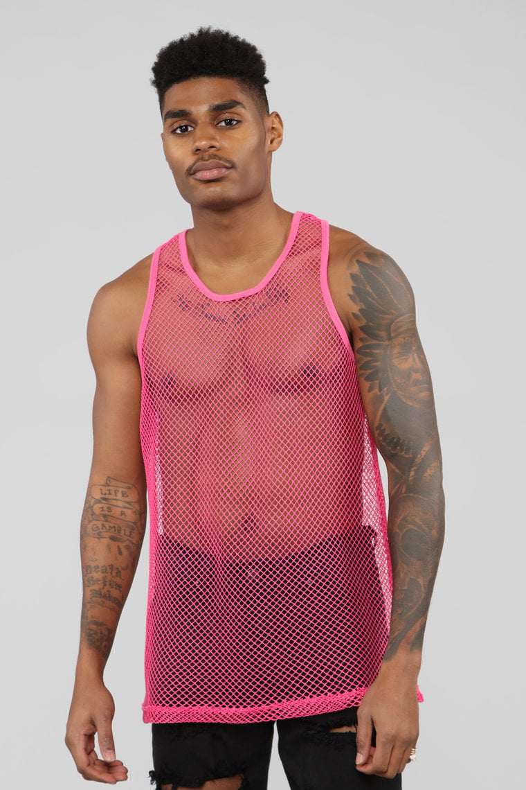 Muscle Comfy Mesh Net Fishnet Sheer Mens Vest Sleeveless Shirt Tank Crop Top 