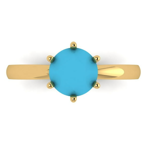 Solitaire Engagement Ring for Women - 1.5ct Simulated Turquoise in 14K Yellow Gold Promise Ring