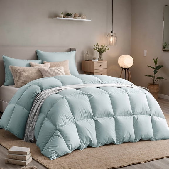 KAKABELL Luxury Goose Feather & Down Comforter Twin Size, 3D-Baffle Box Design, 100% Cotton Cover, Equipped with 8 Corner Tabs, 5-Star Hotel Quality Bedding 68" x 90"