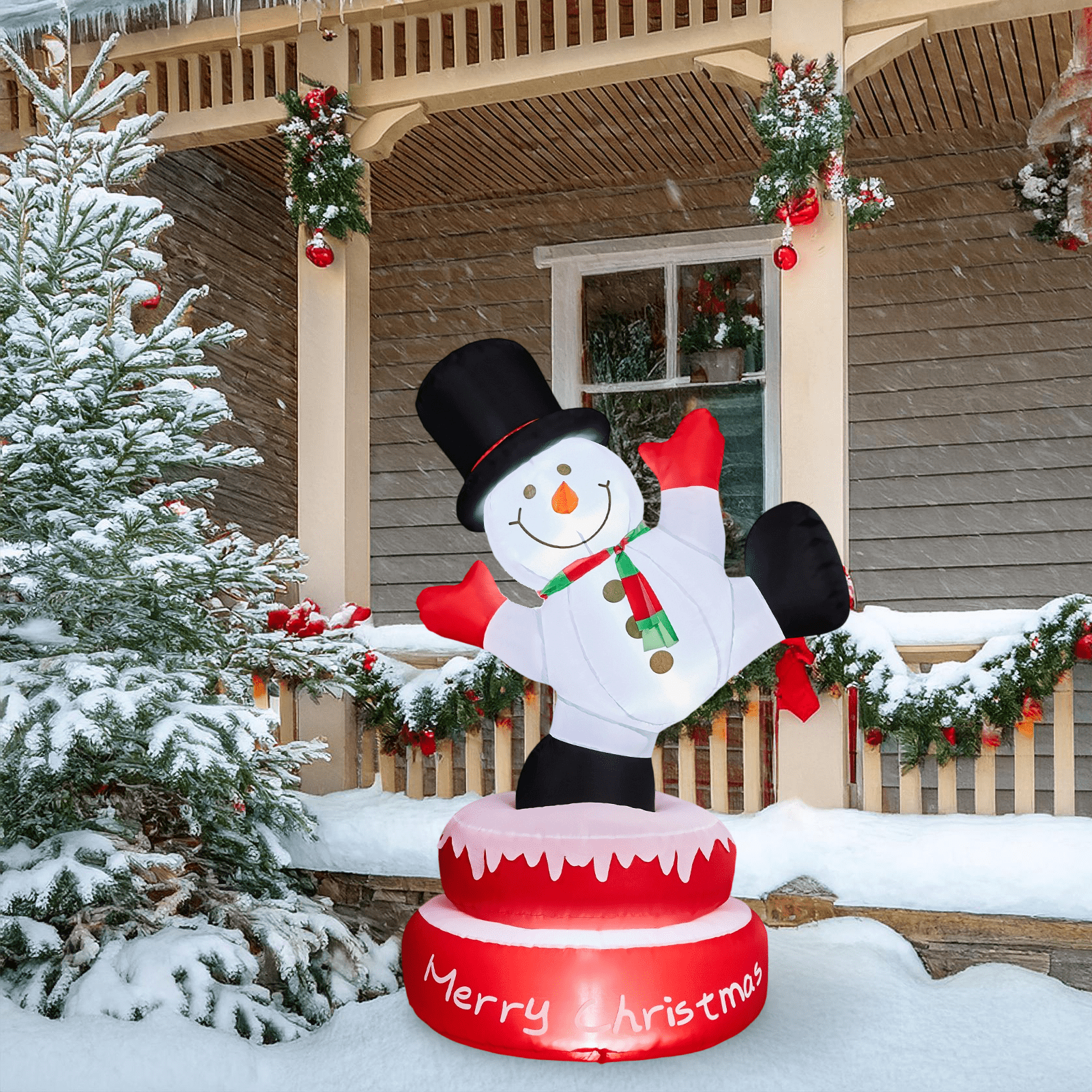 Astoutdoor Lighted Christmas Inflatable Snowman with Rotating Motor, 33.5 x 33.5 x 57.1 in, Built-in LED Lights, Blow Up Yard Decoration